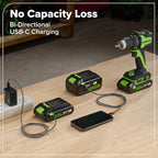 Greenworks 24V Cordless Brushless 800 in-lbs Drill/Driver, Professional Grade,21 Clutch, 4.0Ah USB-C Battery (24,000mAh Power Bank),65W USB-C Fast Charger(3-Port) and USB C to USB C Cable(3.3FT)