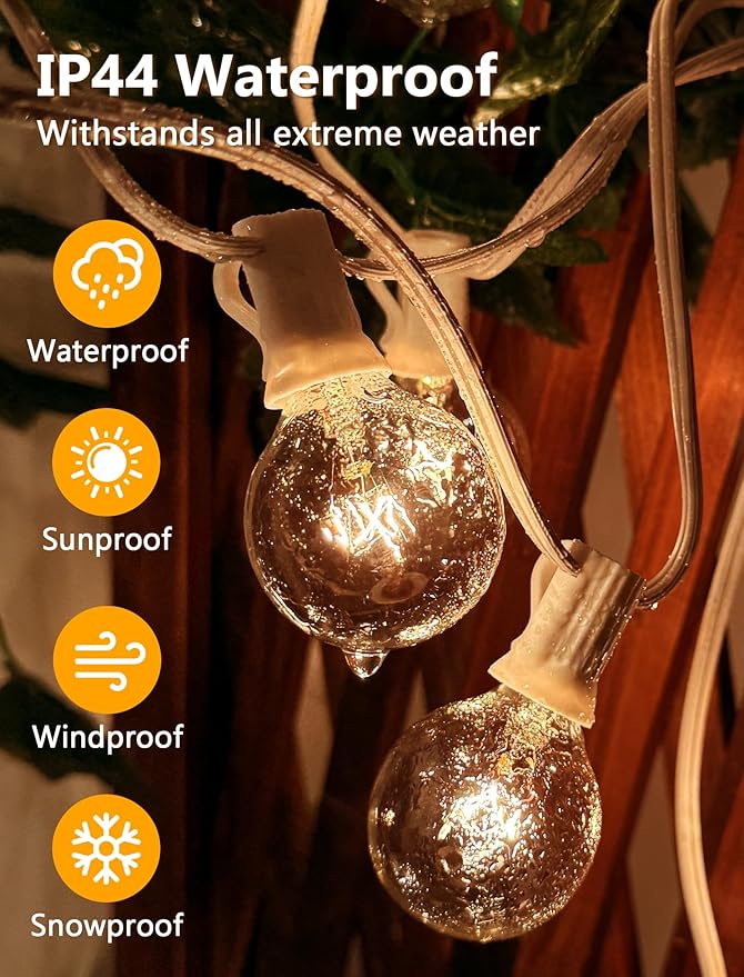 Abeja G40 Replacement Light Bulbs,Clear Globe Bulb fits E12 C7 Candelabra Screw Base Sockets, 1.5 Inch 5 watt Clear Glass Incandescent Bulbs for Indoor Outdoor Patio Decor, Warm White-50 Pack