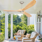 52" Ceiling Fans Without Lights, Solid Wood Ceiling Fan with Remote Control No Light, Modern Ceiling Fan with 3 Blades, Indoor Outdoor Ceiling Fans for Patios, Gazebo(Nature Wood)