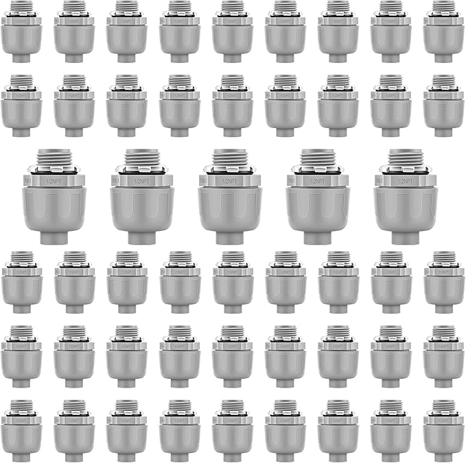 50 PCS 1/2" Liquid Tight Connector NPT Non-Metallic for PVC Electrical Flexible Conduit Fittings - Sturdy, Quick Installation, UL Listed for Home Outdoor Tubes Tools