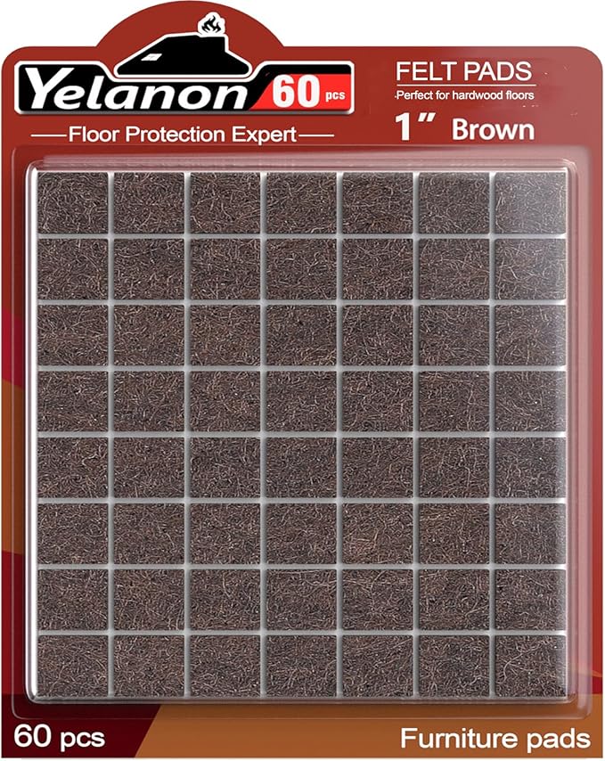 Yelanon Felt Furniture Pads -60 Pcs Premium Felt Pads for Chair Legs Furniture, Floor Protectors for Hardwood Floors, Brown