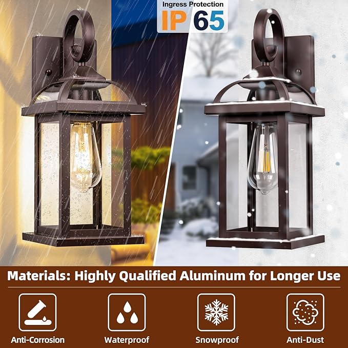 Bronze Outdoor Wall Lanterns Aluminum Anti-Rust Porch Lights 2-Pack, Exterior Light Fixtures IP65 Waterproof Clear Glass Brown Outdoor Sconces Lamps Wall Mount, Oil Rubbed Bronze