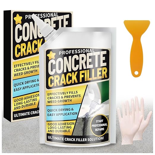 Concrete Crack Filler, High Elasticity Cement Crack Filler, Self Leveling Concrete Slab Repair Sealant for Driveway, Walkway, Patio, Waterproof Caulking Glue for Joint, Outdoor - 17.6 Floz