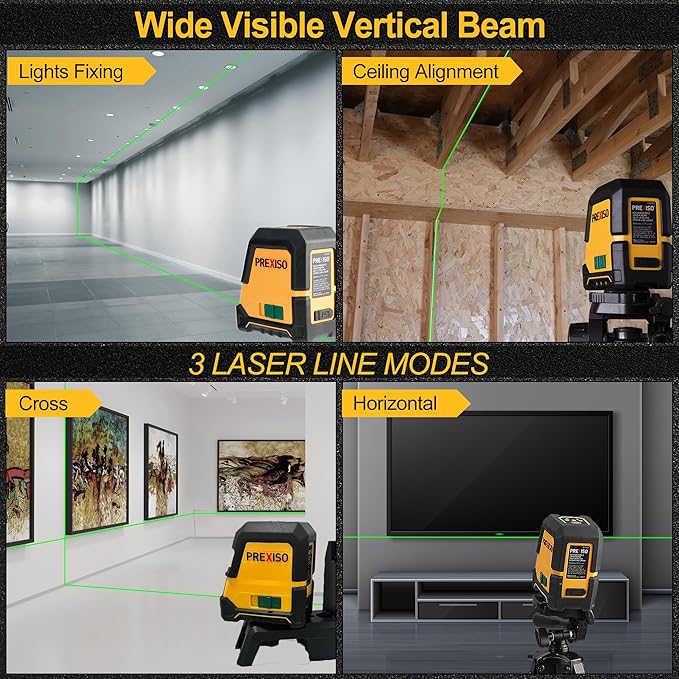 PREXISO Laser Level with Tripod - 100Ft Rechargeable Dual Modules Line Laser, Self Leveling Wide Angle Cross Leveler Tool for Construction, Floor Tile Renovation with Magnetic Base, Target Plate, Bag