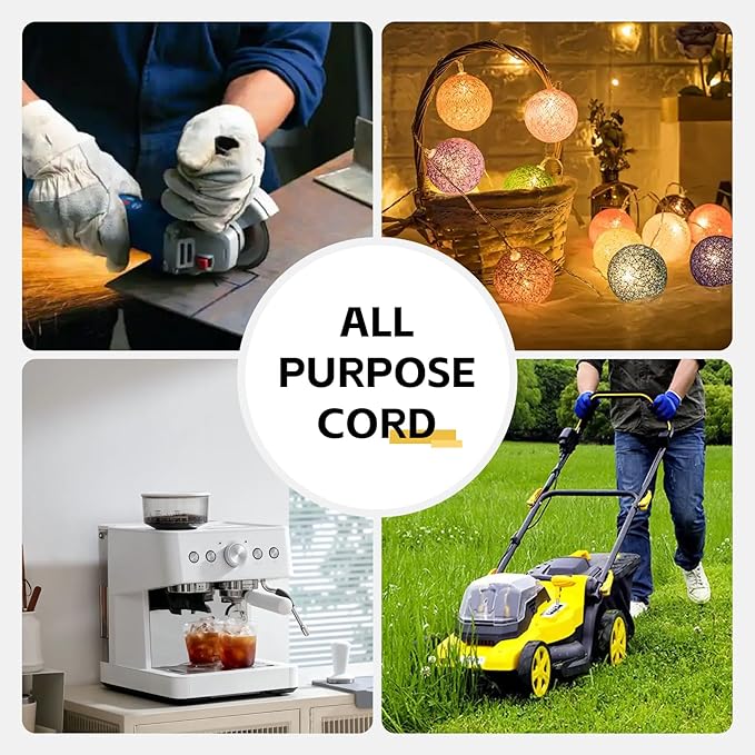 3 Ft Indoor Extension Cord - 12/3 SJTW Heavy Duty Yellow Extension Cable with 3 Prong Grounded Plug - Power Cord for Lawn, Garden, Appliances