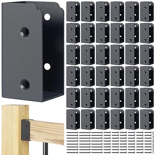 201 Stainless Steel 2" x 4" (Actually 1 ½" x 3 ½") Deck Railing Connector, for Deck Railing, Handrail, Barn and Beam end Connection Installation (36pc-Black)