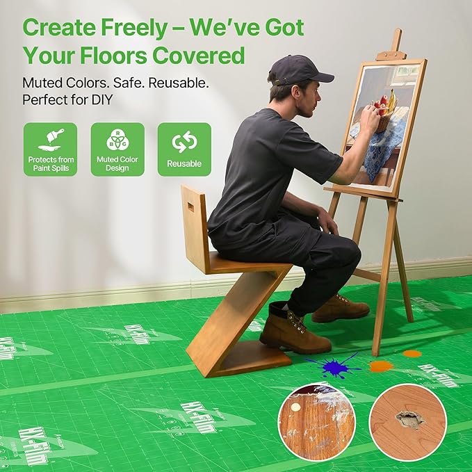 39"x200' Heavy-Duty Floor Protection | Construction Grade Carpet Protector | Drop Cloth Plastic Film for Hardwood Floors | Waterproof Painters Covering with No Residue(Mint Green)