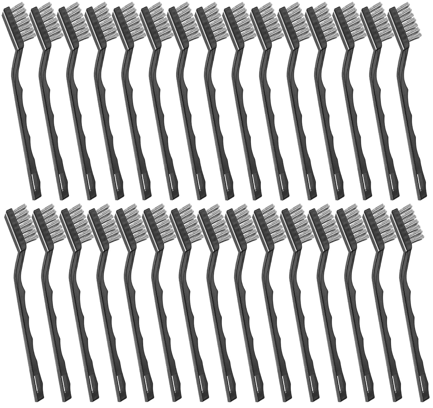 Jeffbaubl 30 Pieces Mini Wire Brush,6.7 Inch Stainless Steel Scratch Brushes,Wire Bristles Brush,Curved Handle Masonry Brushes Wire Bristle for Cleaning Welding Slag and Rust