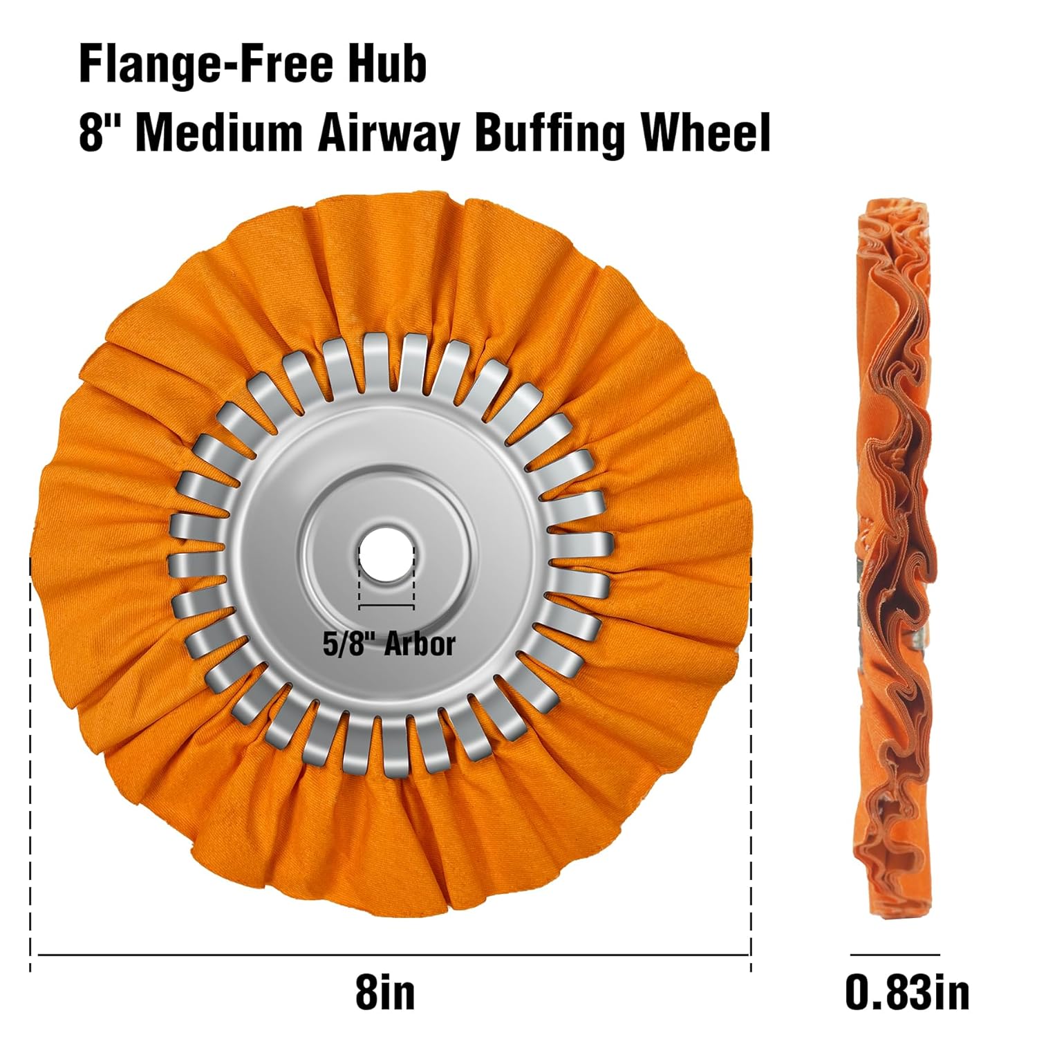 2PCS 8" Airway Buffing Wheel with 5/8" Arbor Flange-Free Hub，Orange Buffing Wheels for Angle Grinder, All-Purpose Polishing Wheels for Aluminum Wheels Stainless Steel and Metal Finishing