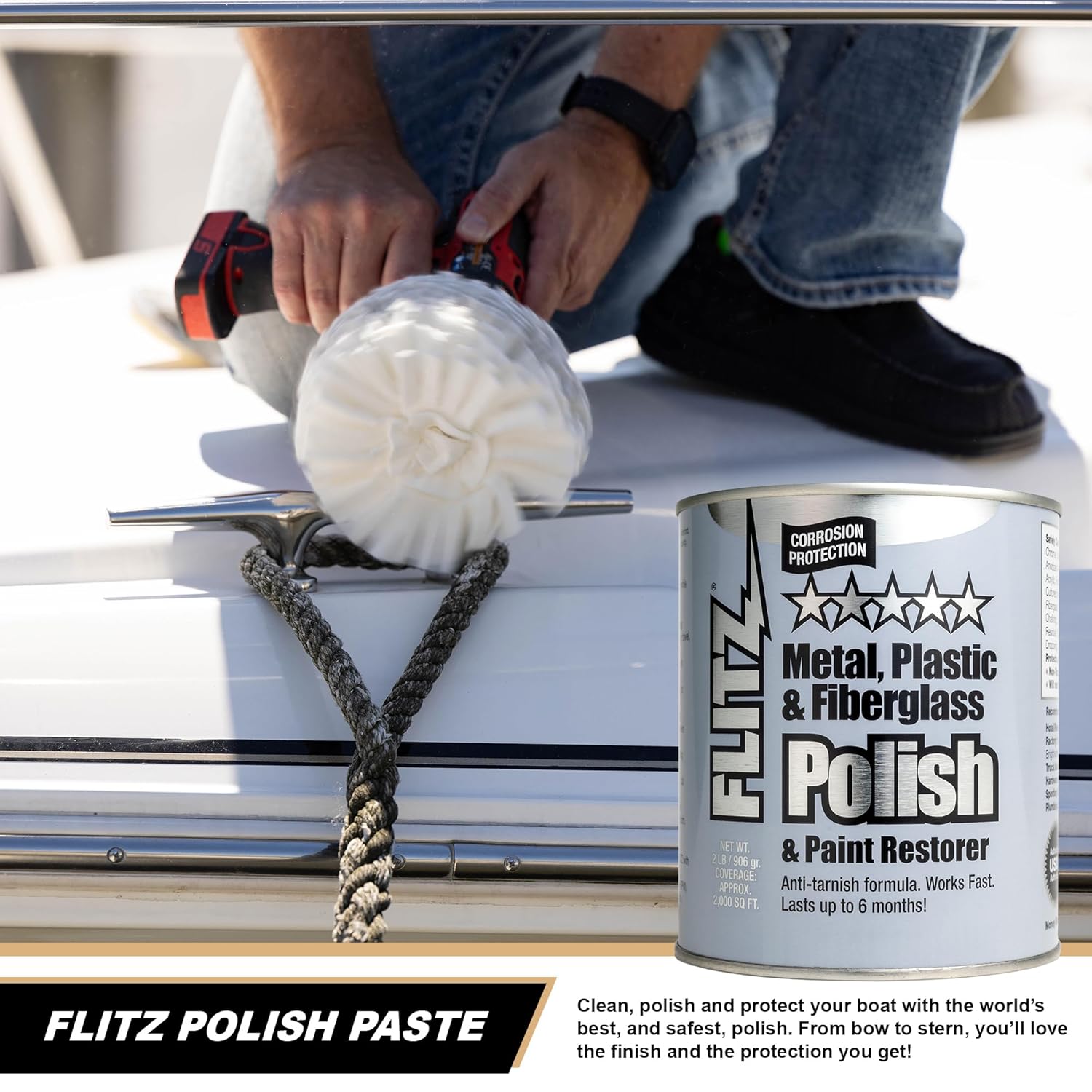 Flitz Multi-Purpose Metal Polish Paste - 2lb Can of USA-Made Chrome Polish - Works on Stainless Steel, Aluminum, Plastic, Jewelry and Cars - Non-Abrasive Cleaner & Rust Remover (1 Pack)
