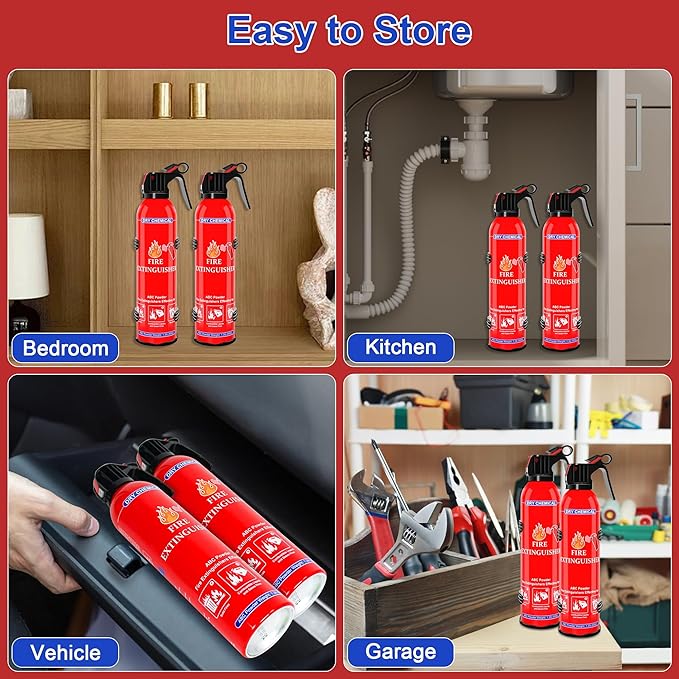 1 Pack ABC Dry Chemical Fire Extinguisher, Portable Dry Powder Fast-Acting Fire Extinguishers with Mount, Suitable for Home, Car, Boat, Truck, Electrical, Grease Fires