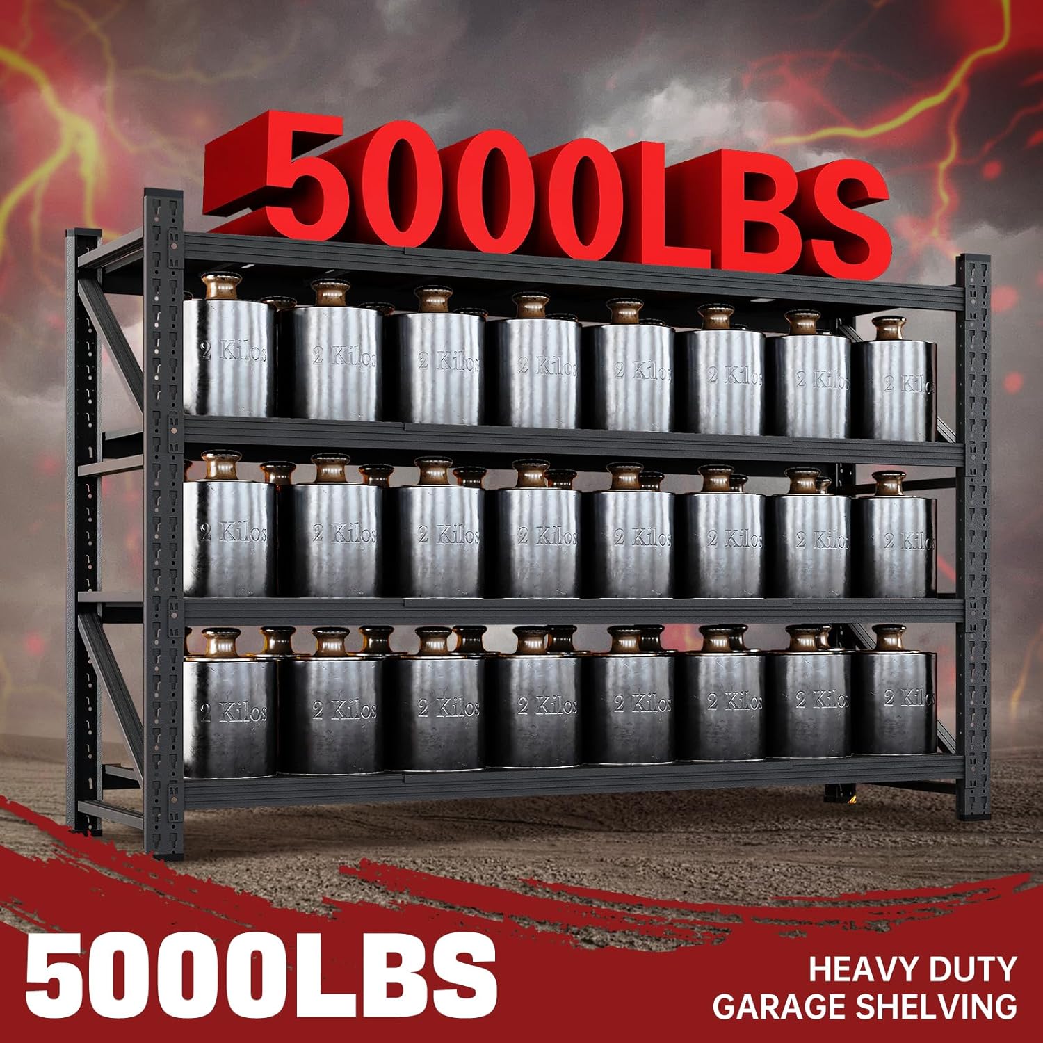 5000LBS Storage Shelves,71" W Garage Shelving Heavy Duty Metal Adjustable Garage Shelves, Shelving Units Industrial Shelving for Warehouse,71" W x 24" D x 69" H,Black