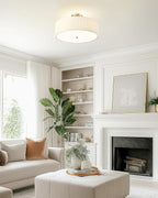 Gold Semi Flush Mount Ceiling Lights, 4-Light 18" Ceiling Light Fixture with White Pleated Fabric Shade, Drum Lamp for Nursery Hallway Bedroom Kitchen, AD-25036-4SF-GD