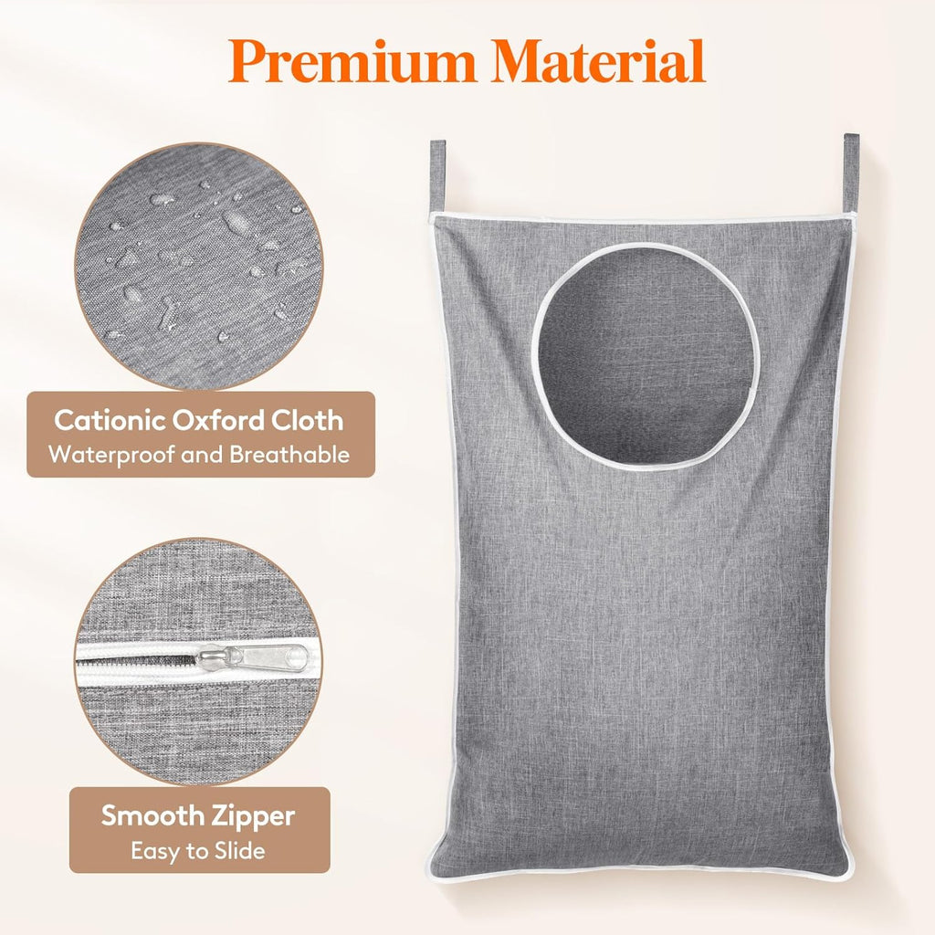 Lifewit 2 Pack Over Door Laundry Hamper, Large Collapsible Hanging Laundry Hamper, Hanging Laundry Basket Bag for Bathroom Bedroom Dirty Clothes Storage Organizer, Light Gray