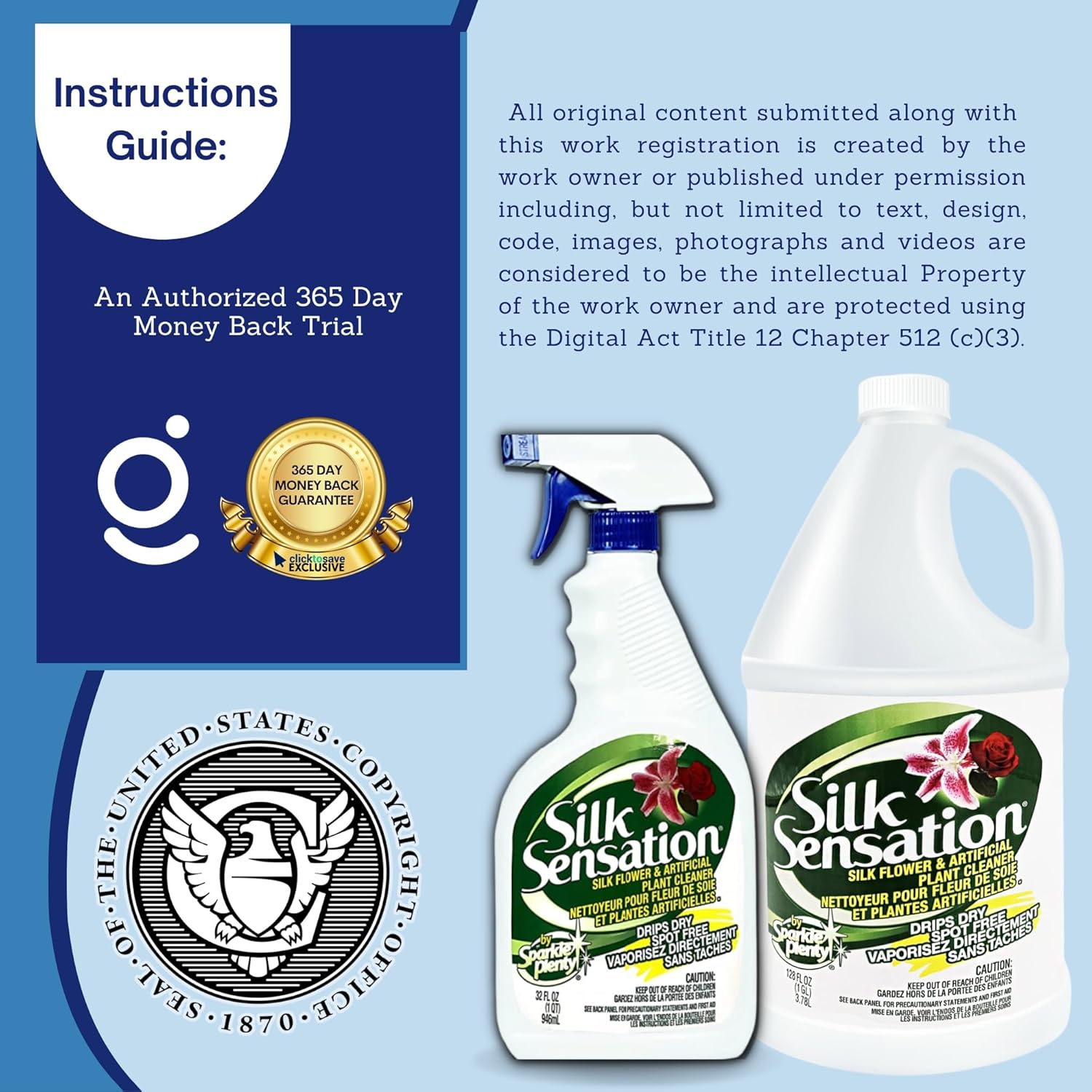 Sparkle Plenty Silk Sensation Artificial Flower & Plant Leaf Cleaner and Shine -Fake Flower Dusting Spray -Silk Plant Cleaner Spray No Wipe -Drip Dry Cleaning Supplies for Artificial Tree, Bundle of 2