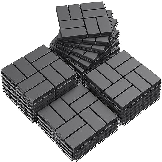 Goovilla Plastic Interlocking Deck Tiles, 27 Pack Outdoor Patio Flooring, 12"x12" Interlocking Decking Tile Outdoor All Weather Use, Waterproof Patio Pavers for Pool Balcony Backyard Porch, Dark Grey