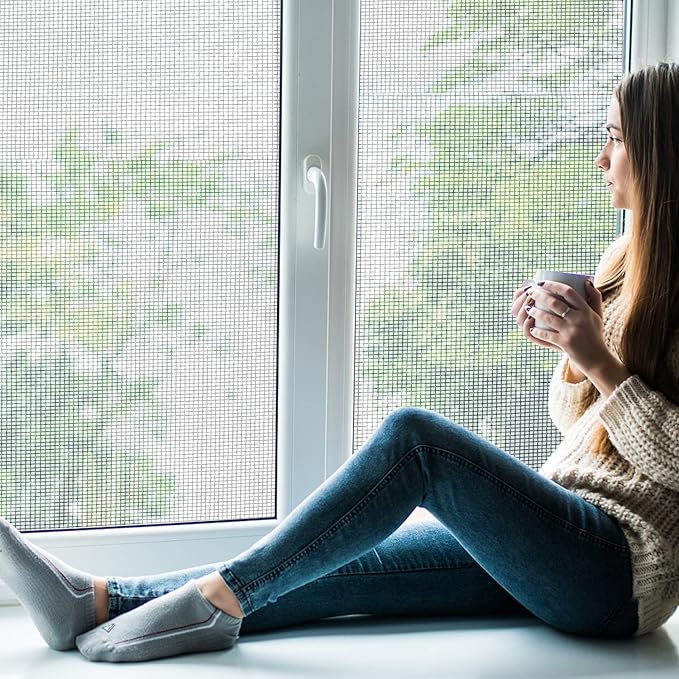 Ouskr Replacement Window Screens Kit, 48X118 Inch Durable Window Screen Mesh for Patio Porch Door Windows, DIY Adjustable Fiberglass Screen Repair Kit with Rolling Tool Hook Ruler Cutter Spline