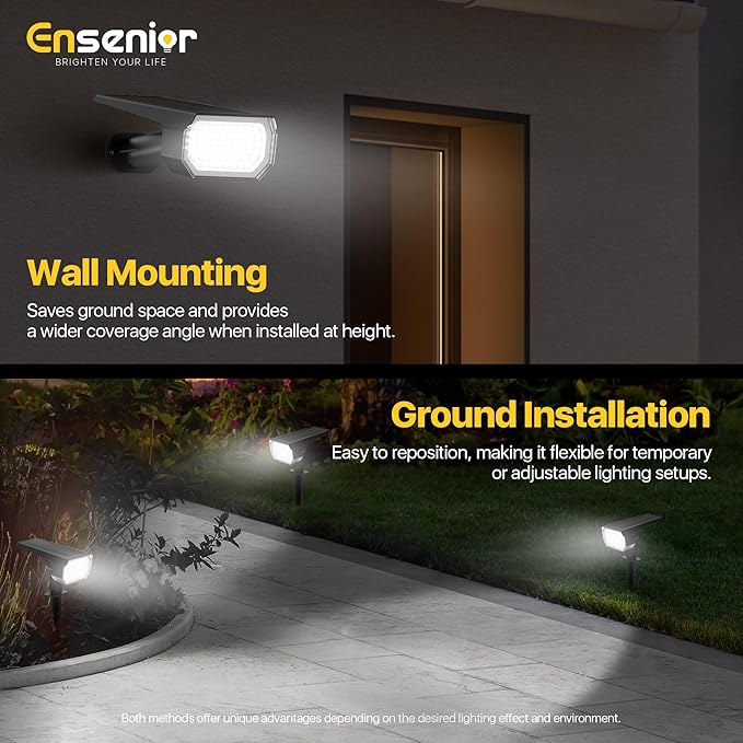 Ensenior Solar Spotlights Outdoor, Brightness Adjustable 6500K LED Solar Garden Lights, 56 LEDs Solar Powered Landscape Lights, Auto ON/Off, Waterproof, for Yard/Garden/Pathway - 6 Pack
