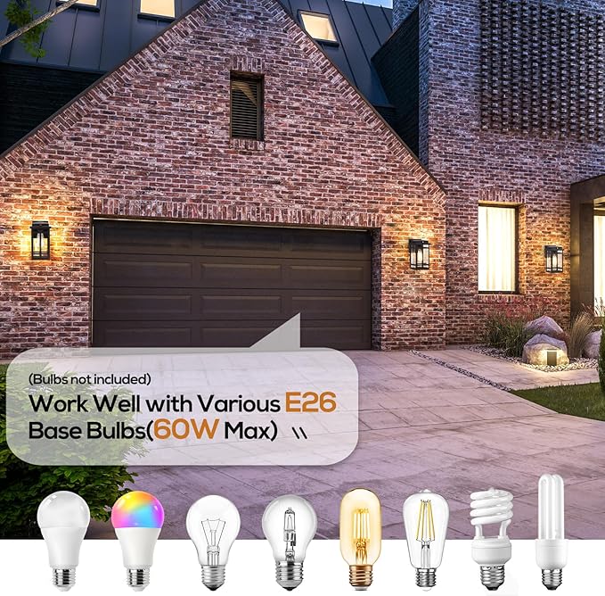 9.76'' Dusk to Dawn Outdoor Wall Light 2 Packs, Exterior Fixture Mount for House Front Porch, Anti-Rust Modern Lantern with Tempered Glass Shade for Garage, Brown