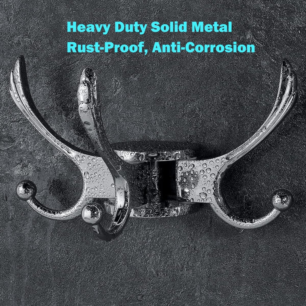 Swivel Coat Hook 2 Pack Heavy Duty Space Saving Towel Rope Hook Wall Mount Triple Swing Arms for RV Bathroom Kitchen Garage,Polished Chrome