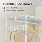 VIPEK R2 Medium Heavy Duty Clothes Rack Rolling Clothing Rack Adjustable Metal Wire Shelving Portable Closets with Double Hanging Rods, Side Hooks, Freestanding Closet Racks Wardrobe, White