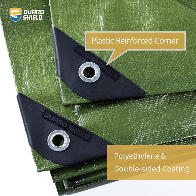 GUARD SHIELD Tarps Heavy Duty Waterproof 12x16 Feet Green Poly Tarp Cover Outdoor Thick UV Resistant Tarpaulin with Grommets 10mil (2-Pack)