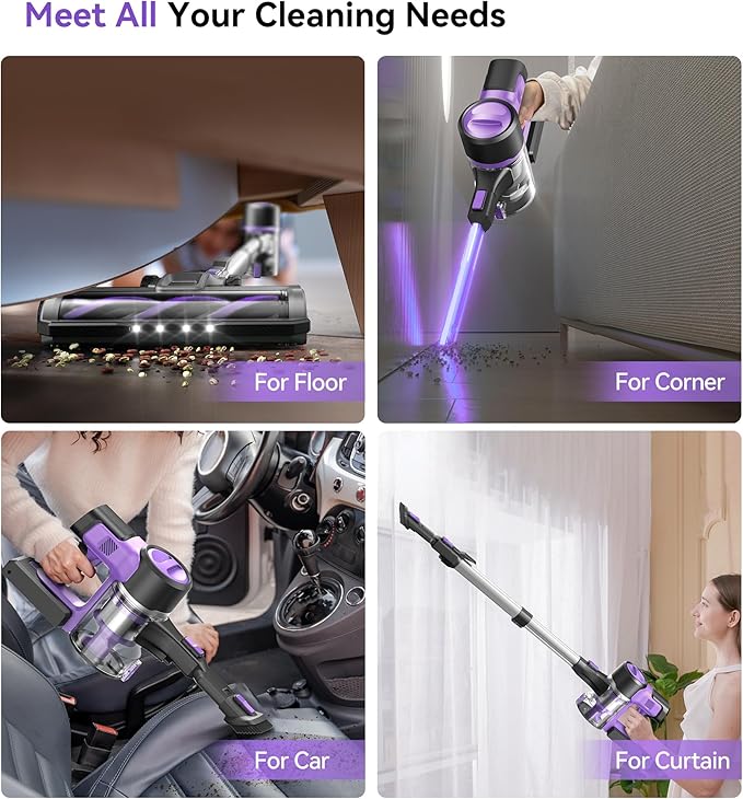 S10 Cordless Vacuum Cleaner, 55Kpa 60mins Lightweight Stick Vacuum with Powerful Suction for Home, Rechargeable, Self-Standing, Handheld Vacuum Cleaners for Hardwood Floors, Carpets, Pet Hair