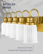 5-Light Bathroom Vanity Light, HWH Brushed Gold Bathroom Lighting Fixtures Modern Vanity Sconce Over Mirror 33'' with Frosted White Bell-Shaped Glass, 5HZG106B-5W BG