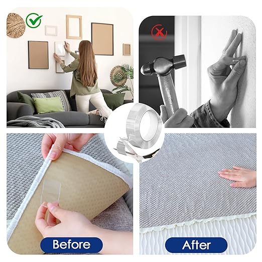 Double Sided Tape Heavy Duty, Nano Tape Mounting Tape Clear Multipurpose Strong Adhesive Tape for Home, Office, 1.2 in × 9.85 FT, 1 Pack