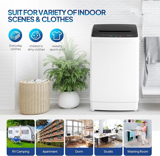 ROVSUN 30LBS Washing Machine, Full-Automatic Portable Washer with Stainless Steel Drum, Electric Laundry Machine, Washer and Spin Dryer Combo with Drain Pump for Home, Apartment, Light Grey