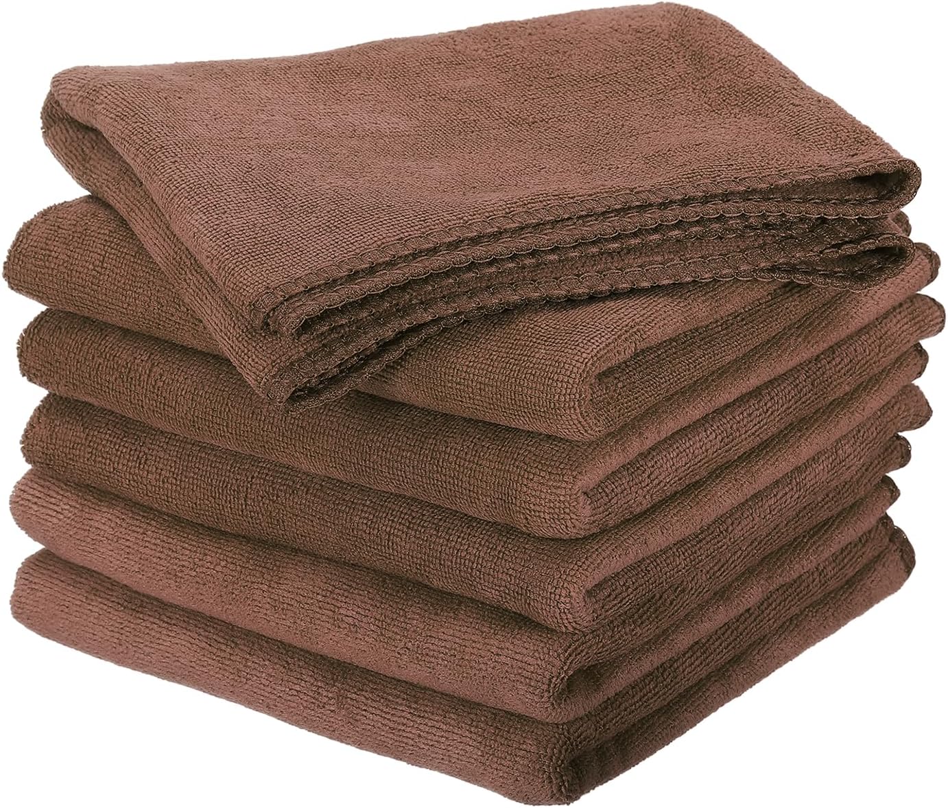 HARFINGTON 6 Pack Microfiber Cleaning Cloth, 30" x 14" Multi-Functional Cleaning Towels Reusable Absorbent Rags for Car Wash Kitchen Household Window Clean, Brown