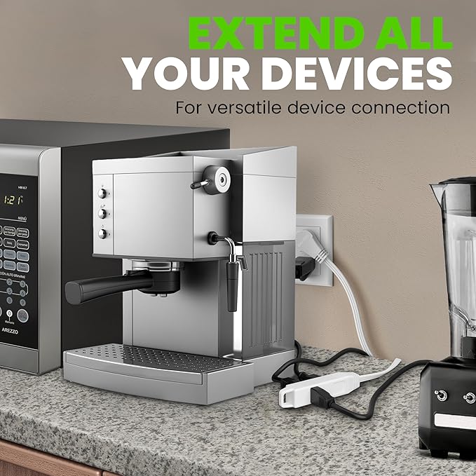 GEARit 360 Rotating Flat Plug Extension Cord (10ft, White) Multi 3-Outlet Extension 16 AWG Wire, Adapter for Small Spaces, Right Angle Socket, ETL Certified - 10 Feet