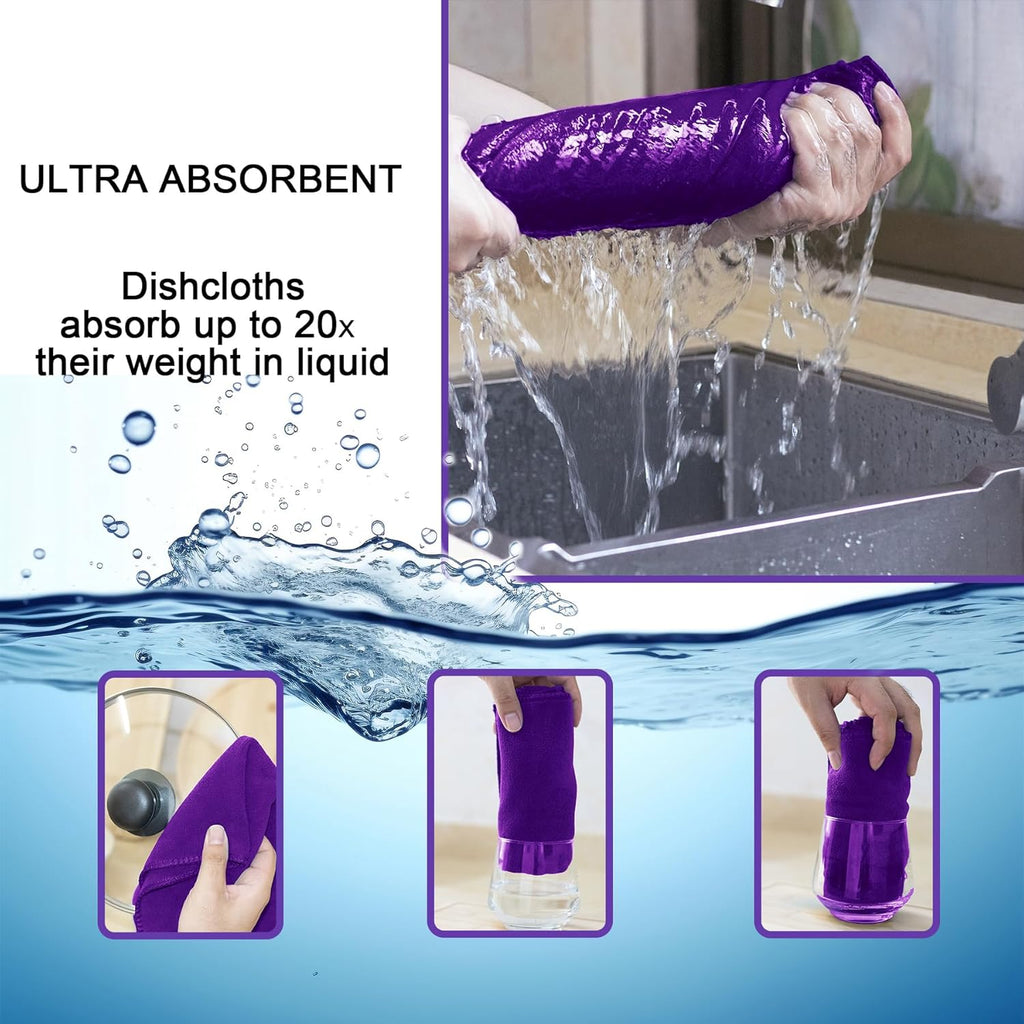 kimteny 13x28 Inches Kitchen Cloth Dish Towels, 400 GSM Premium Dishcloths, Super Absorbent Coral Velvet Microfiber Cleaning Cloths, Fast Drying Rags for Washing Dishes (8 Pack, Purple)