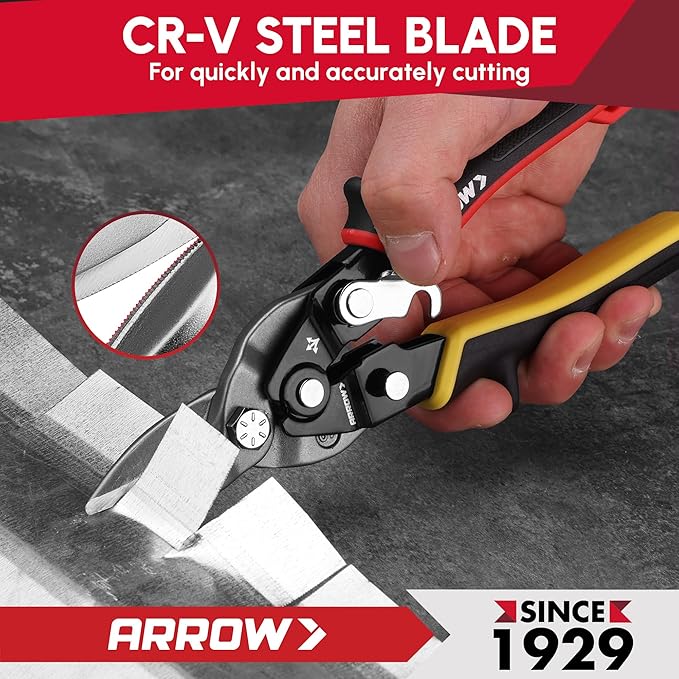 ARROW 8-inch Tin Snips for Cutting Metal Sheet, CR-V Steel Aviation Snips, High Leverage Labor-saving Metal Cutter, Straight Cut