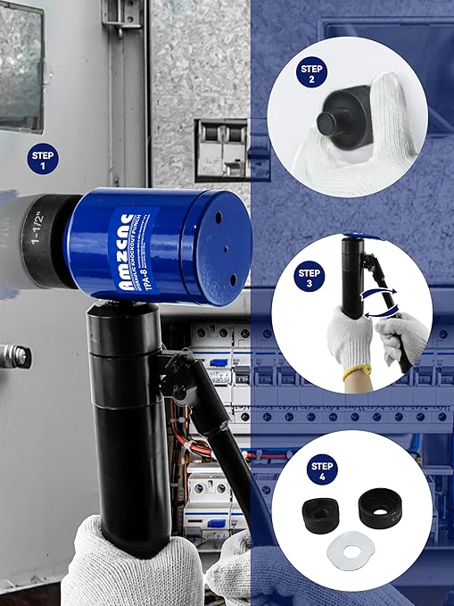 AMZCNC Hydraulic Knockout Hole Punch Driver Kit 1/2 to 2 inch Electrical Conduit Hole Cutter Set KO Tool Kit Metal Sheet Puncher (8TON(1/2"~2"))