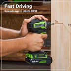 Greenworks 24V Cordless Brushless 400 in-lbs Drill/Driver+1950 in-lbs Impact Driver Combo,High Torque, Lightweight, (2) 2.0Ah USB-C Batteries(12,000mAh Power Bank) and 65W USB-C Fast Charger(3-Port)