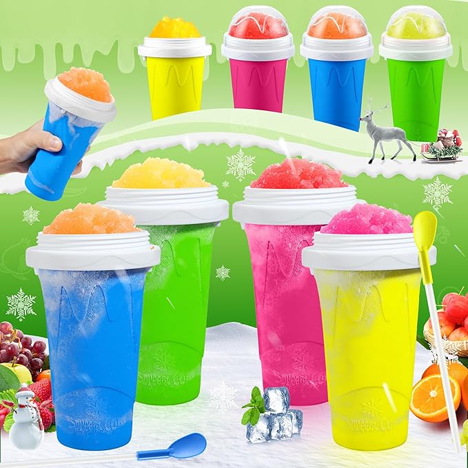 Tgosomt Slushie Maker Cups, Quick Magic Squeeze Slushy Cups, DIY Frozen Smoothies Cups, Juice Milk shake Yogurt Ice Cream Maker, Double Layers Cooling Cups, Cool Fun Gifts (Green)