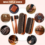 4 Pcs Horsehair Shine Shoes Brush Kit Polish Dauber Applicators Cleaning Leather Shoes Boots Care Brushes Suede Cleaner Brush with Microfiber Shoe Cloth(Brown Style A)
