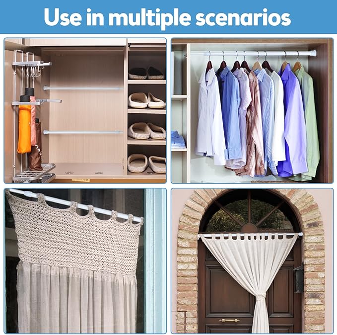 8 Pack Window Security Bar Extendable Tension Rods 23.6-43.3 Inch 1.2'' Diameter Adjustable Sliding Glass Door Lock Security Stick Window Safety Bars with Rubber Tips for Bathroom Cupboard