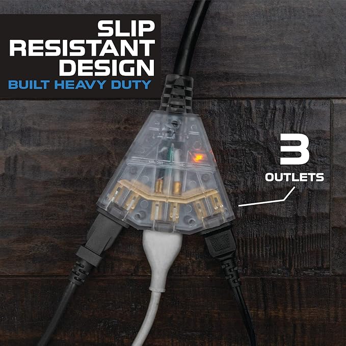 Iron Forge Cable 12 Gauge Extension Cord with Multiple Outlets - Black Heavy Duty Extension Cord 6 ft - 12/3 SJTOW, 3 Prong Lighted Outlet Cords