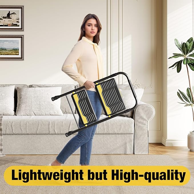 2 Step Ladder, Heavy-Duty Pass 800lb Capacity Test, Wide Anti-Slip Steps & Secure Handrail Compact, Folding Step Stool Portable Design for Home, Kitchen, Office, Pantry, Closet Use, Black