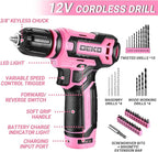 Pink Tool Set: Tool kit with 12V Cordless Drill Set for Women Home Hand Repair Tools Sets Drills Case