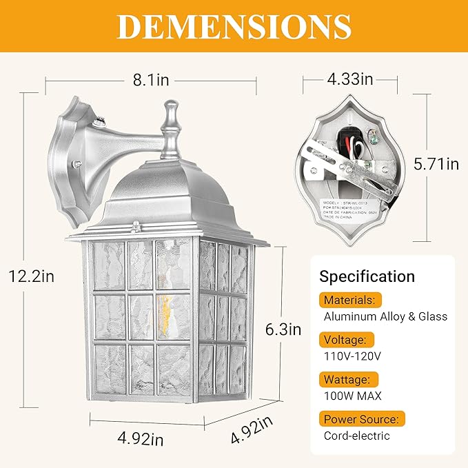 WIHTU Silver Exterior Lighting Fixtures Wall Mount, Dusk to Dawn Outdoor Porch Wall Lights, Sensor Wall Lantern Wall Lamp Set of 2, Waterproof Wall Sconce, Outside Lighting for Garage, Front Door