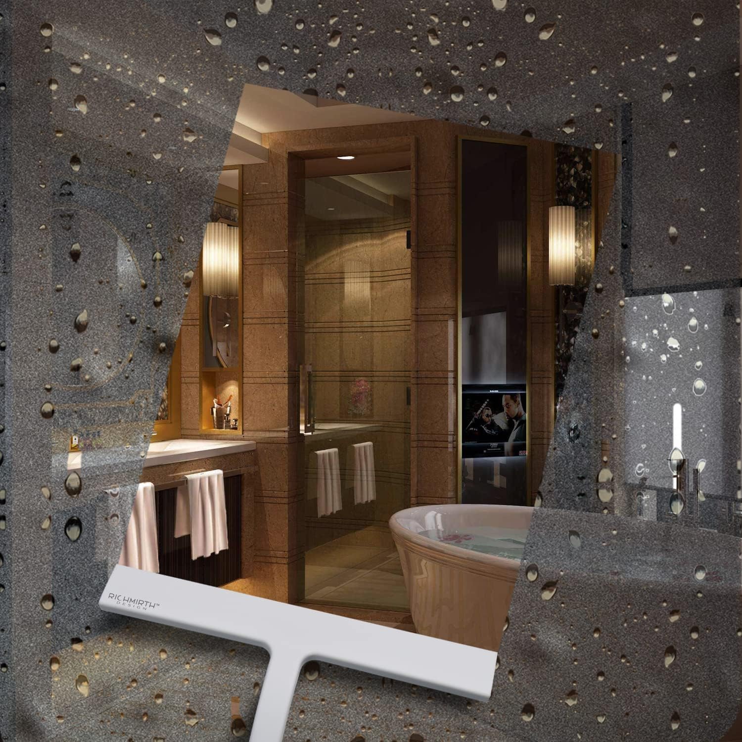 Shower Squeegee with Silicone Hook, 11" Inch Width All Purpose Squeegee Wiper for Shower Glass Doors Bathroom Mirror Tiles Car Window Cleaner Tool - White