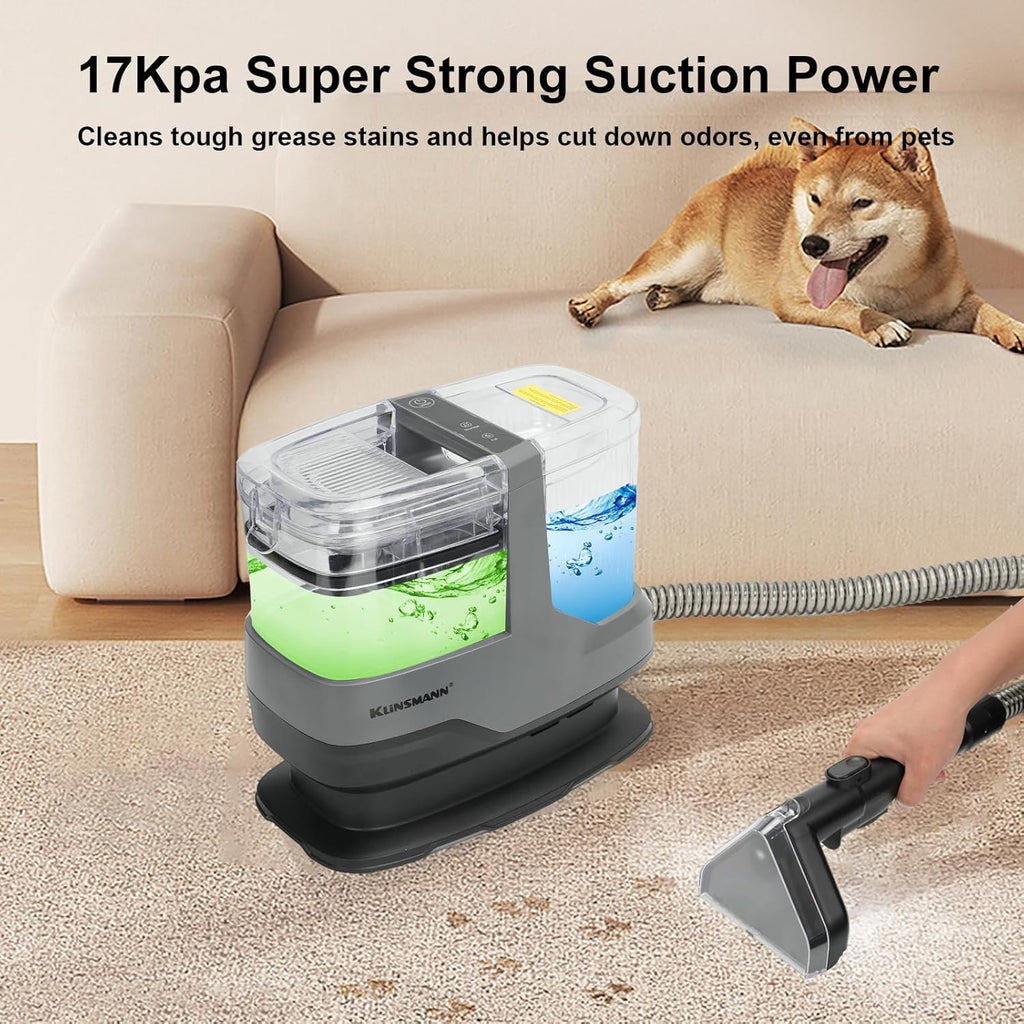 Couch & Upholstery Cleaner Machine, 17KPa Deep Cleaning Portable Carpet Spot Cleaner Machine, Car Shampooer for Sofa, Furniture, Pet & Auto Detailing, Includes Dual Brush Heads & Self-Cleaning System