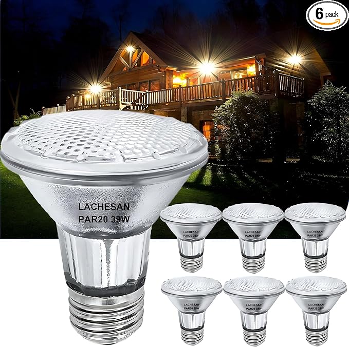 PAR20 Flood 39W 120V 480 Lumens Flood Light Bulbs, 6 Pcs PAR20 Range Hood Light Bulb with Dimmable E26 Base, Dimmable 2800K Warm White, Long Lasting for Indoor Spotlight, Range Hood, Recessed
