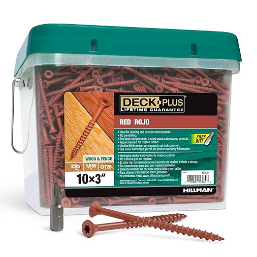 Deck Plus 3 Inch Epoxy Coated Exterior Wood and Fence Screws #10 x 3 Torx/Star Drive Included Coarse Thread, Outdoor Rust Resistant Decking Screw, Red, 25 lb Box, 1550 Pieces | 48434