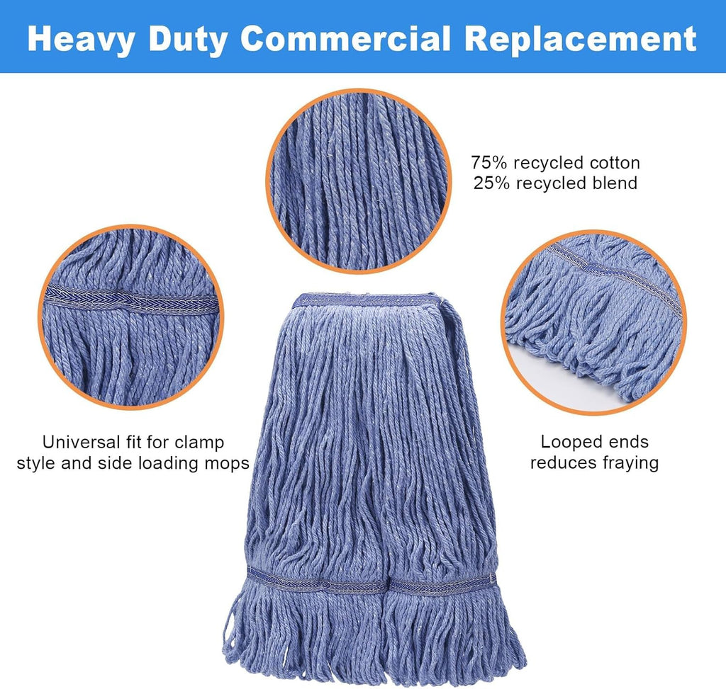 3 Pack Heavy Mop Replace Head,Wet Commercial Industrial Grade Blue Cotton Ring-Shaped Wet Use Mop Replaement Head-Reusable Mop Head Refills,Heavy Duty Industrial Mop Head Replacement