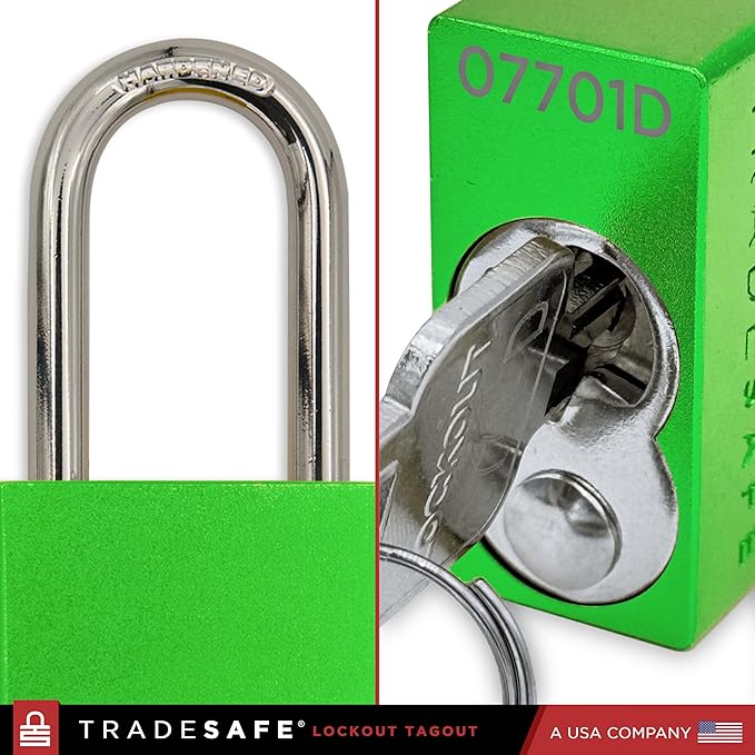TRADESAFE Lockout Tagout Locks Set - 10 Green Aluminum Loto Locks, Lock Out Tag Out Padlocks Keyed Alike, 2 Keys Per Lockout Padlock, OSHA Compliant