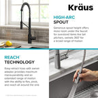 KRAUS Oletto Commercial Style Single Handle Pull Down Kitchen Faucet with QuickDock Top Mount Installation Assembly in Matte Black, KPF-2631MB